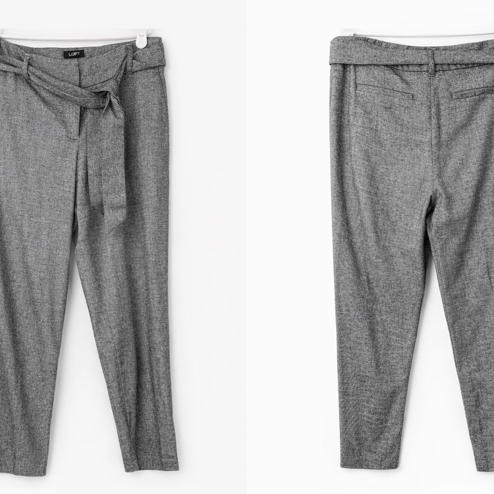 LOFT Julie Grey Linen Trousers with Tie Belt